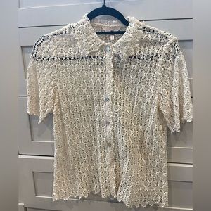 Rebecca Taylor xs shortsleeve cotton laced blouse